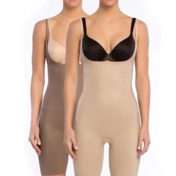 Spanx Two Timing Medium Control Reversible Open Bust Mid Thigh Bodysuit Size 1X - Picture 1 of 7